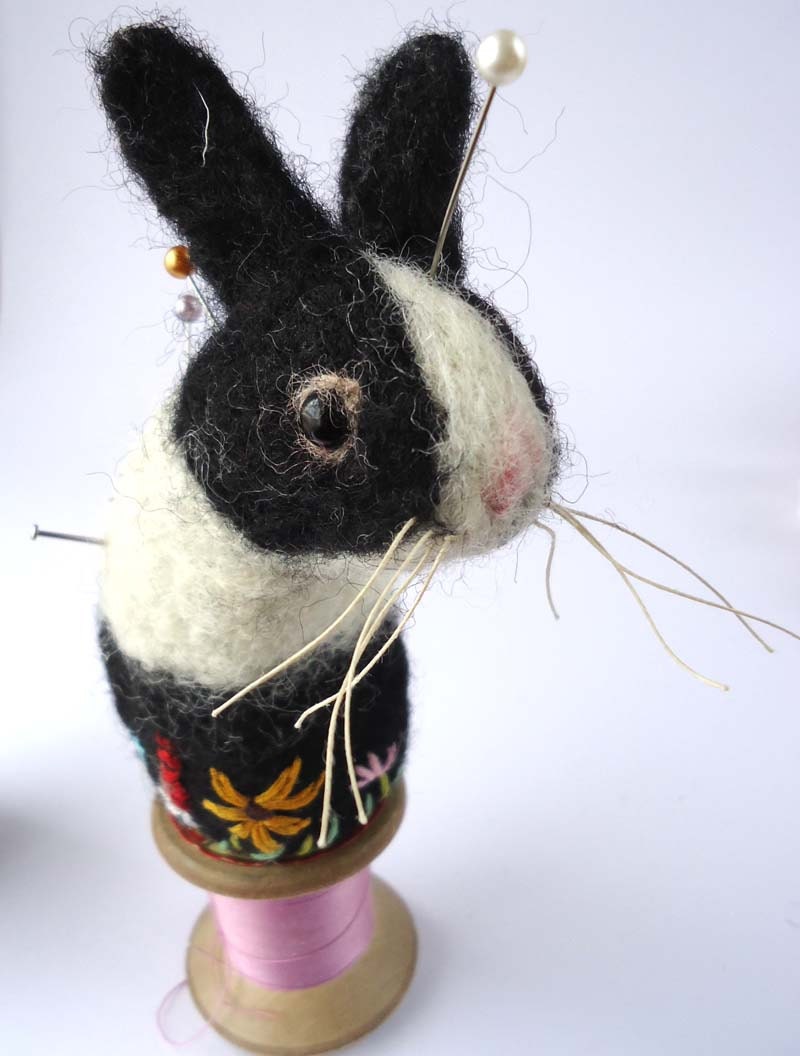 Original Handmade  Needle felted Dutch Bunny  Pincushion