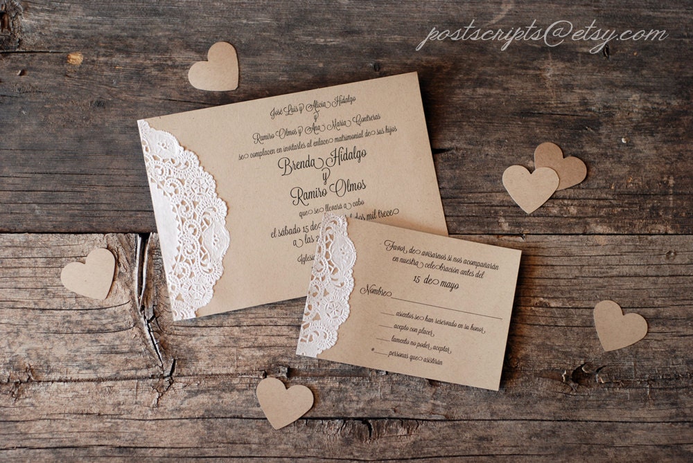 Custom Vintage Lace Doily Wedding Invitations - Script Calligraphy Font - Baby & Bridal Shower - Engagement - Rustic Shabby Chic Party