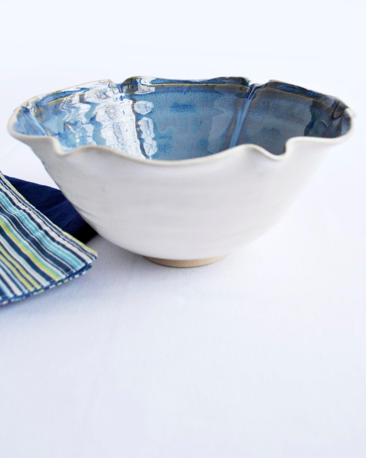 ceramic centerpiece serving Bowl Dusk Blue glaze  5 cup Flower bowl  minimalist