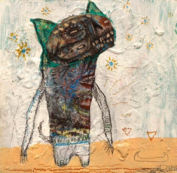 Animal Spirit Original Painting - Jesse Reno - 12"x12" - Wolf Stares At A Sky Of Flowers