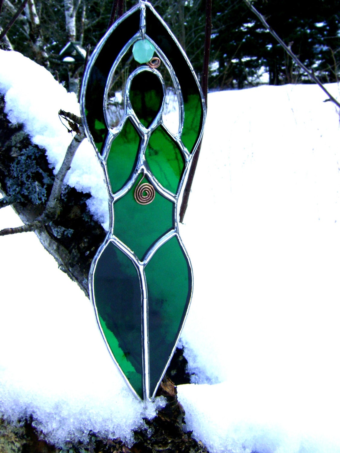Goddess Egyptian Stained Glass St Patricks Celtic Pagan Green Woman Bridal Music Mothers Day Birthday Easter Equinox Solstice Yule Gift OOAK