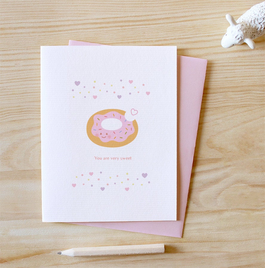 Doughnut - Sweet, Anniversary Card, Valentine Card, I Love You Card, Cute, Kawaii, Heart, Cake