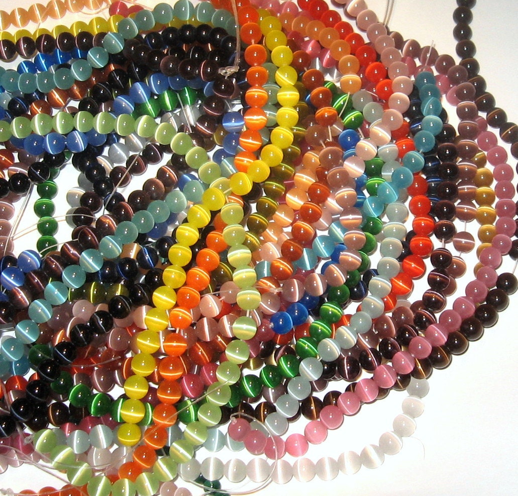 Cats Eye Fibre Optic Beads 8mm Glass Single Colors Pack of 20