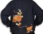 Japanese Kimono Recycled-Full Zip Bomber Style Jacket -Chrysanthemum