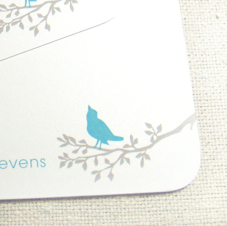 personalized stationery set  - BIRD ON BRANCH - set of 12 - choose colors - personalized stationary flat note cards
