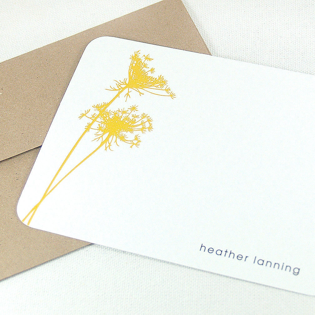personalized stationery set - QUEEN ANNES LACE - set of 12 - personalized stationary flat note cards - choose color