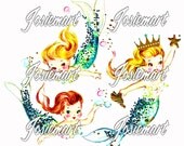Vintage Digital Download Mermaid Trio Girl Vintage Image Collage Large JPG and PNG