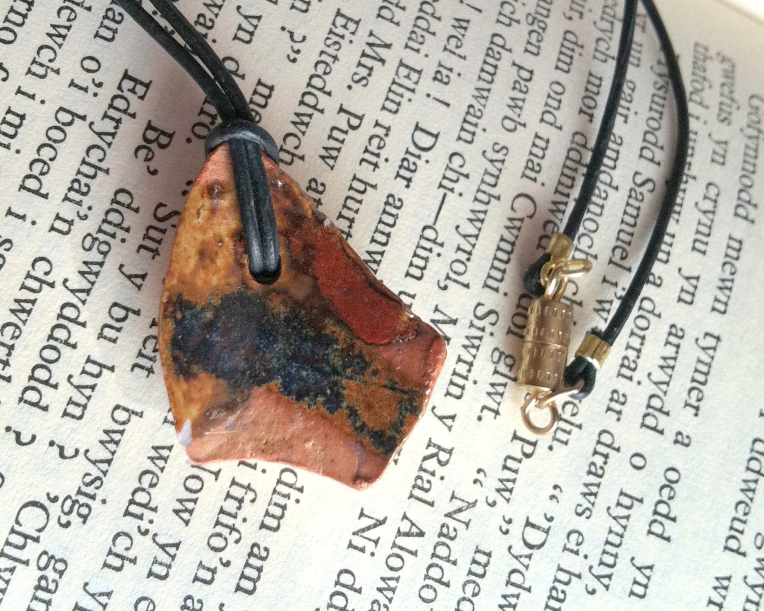 Ceyenna - burnt sienna copper red cobalt reduction carving warm desert mineral sunset sunrise grain ceramic pendant necklace