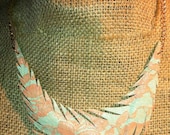 Nude and mint lace single recycled leather feather necklace