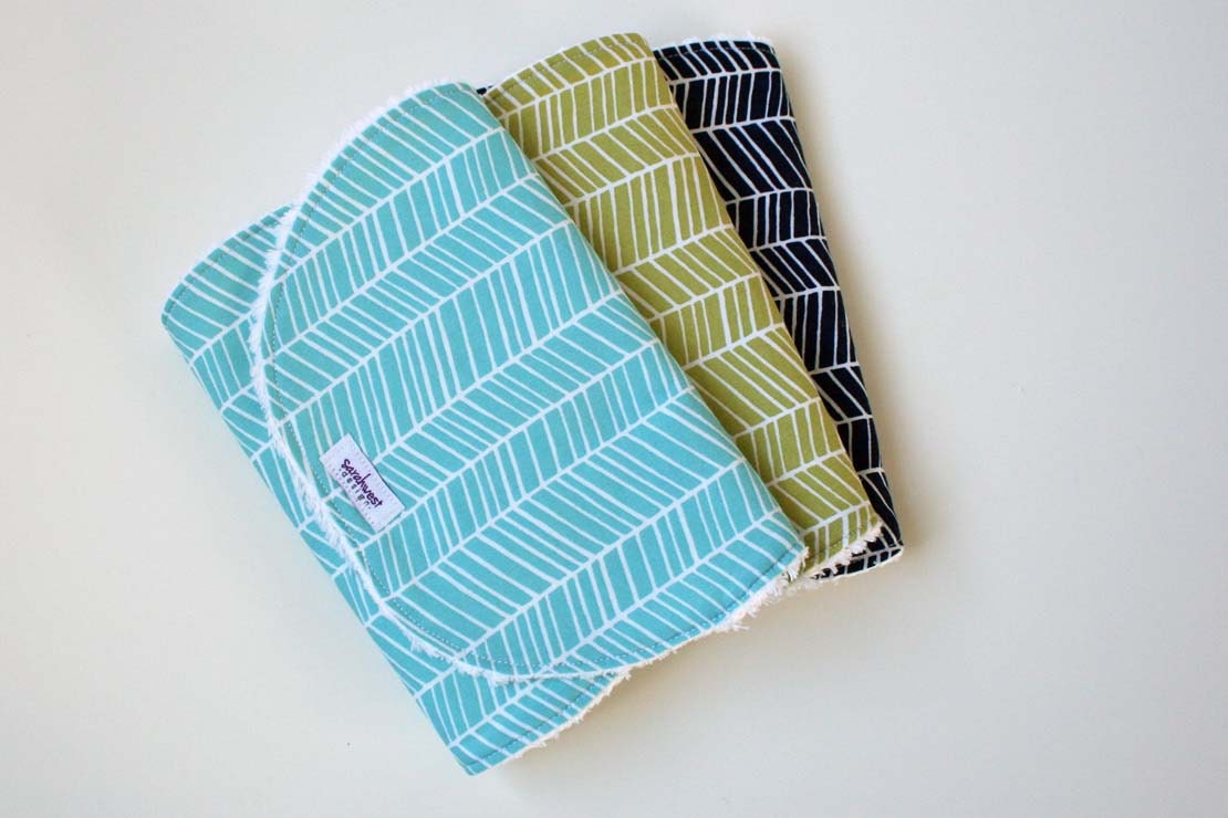 Boy Burp Cloths - Blue and Green zig zag baby burp rags - Set of 3