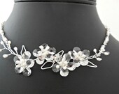 Peach Flower in Sterling Silver - Wedding Necklace, Bridal Necklace