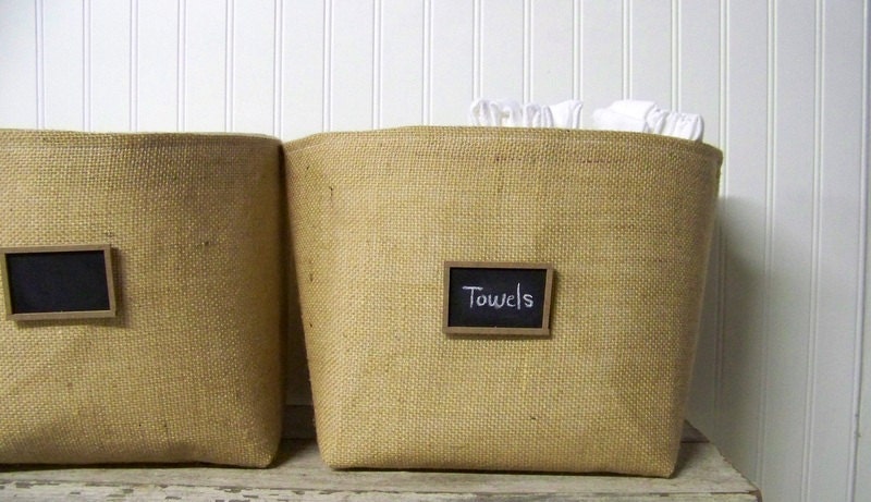 large chalkboard basket - burlap - natural - organize - storage - linen-