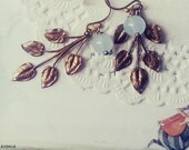 golden bronze leafy branch brass blue water leaf earrings