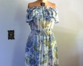 1970s Dress // blue floral sundress // lily of the valley