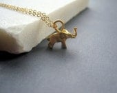 Matte Gold Vermeil Elephant Necklace - Vermeil Elephant Necklace - Tiny Elephant Necklace - Animal Necklace