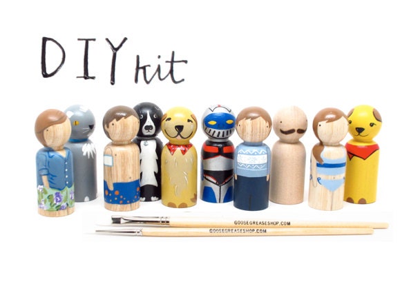 DIY Peg Doll Big Kids in a Bag // Kids Art Kit // Craft Kit // gift or party favor // Wooden Peg People