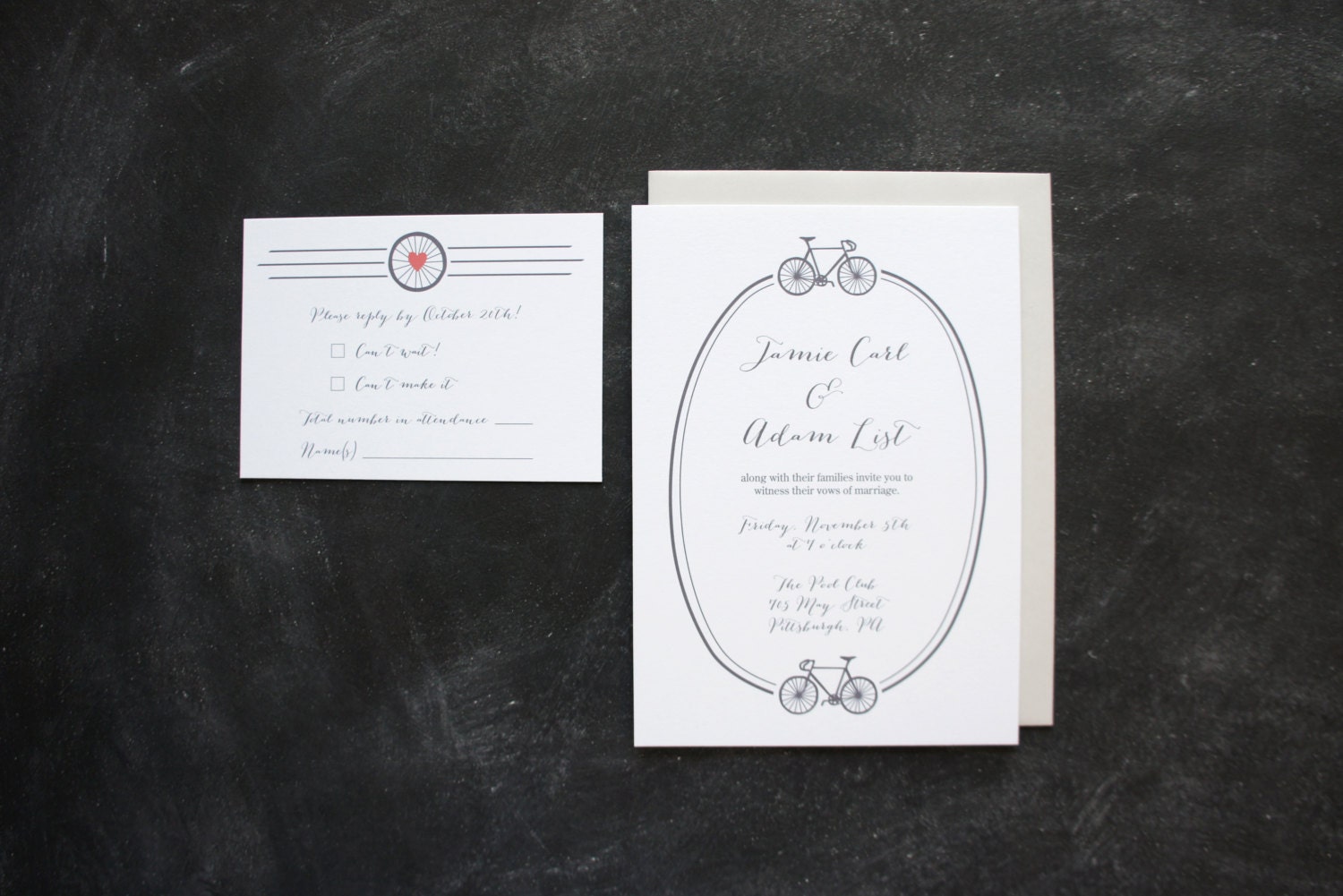 Bikes Wedding Invitation with RSVP - DEPOSIT