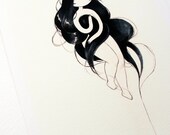 8x10 - Little Rapunzel - Fine Art color archival print - Delicate Pencil and Ink Drawing
