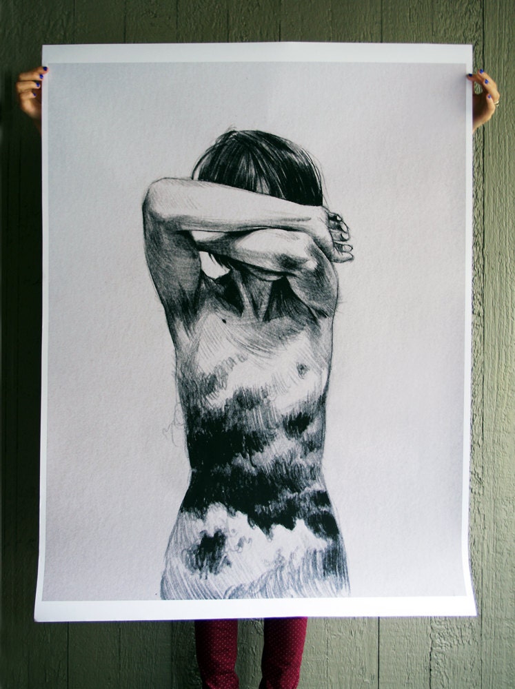 Super Large Print - Storm - 36x48in black and white figurative art poster