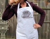 Women's Coffee Apron, Espresso Art Screen Printed Apron with Typography Calligram, Coffee Art Long Apron, Baristas apron for women or men