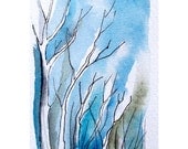 Winter woods-  ACEO watercolor and ink painting