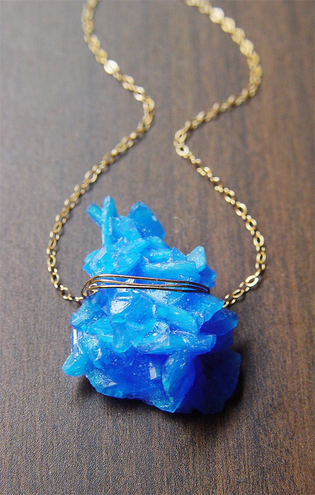 Blue Chalcanthite Necklace - Gold - Mineral Stone