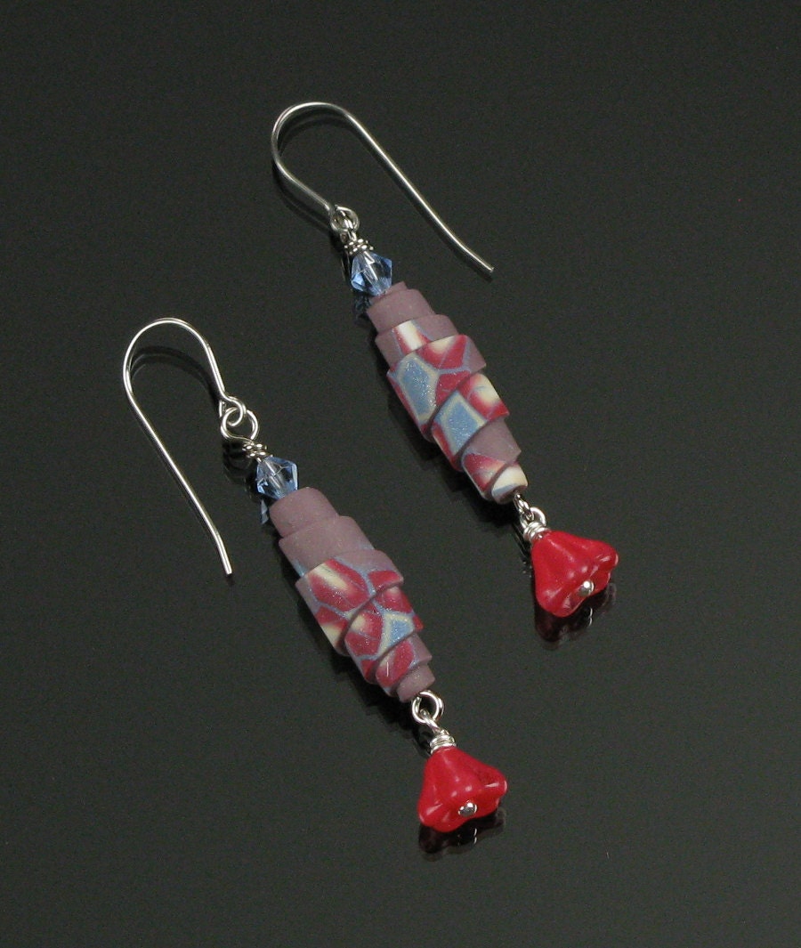 Floral Dangle Earrings - Flower Dangle - Clay Earrings -  Drop Earrings - Polymer Clay Jewelry - Clay Jewelry - "In Bloom"