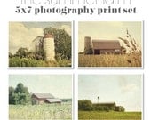 Save 20% / Barn Photography Set / Four 5x7 Photographs / Rustic Farm Photos / Rural Country Decor / Shabby Chic Art / Summer Spring Decor