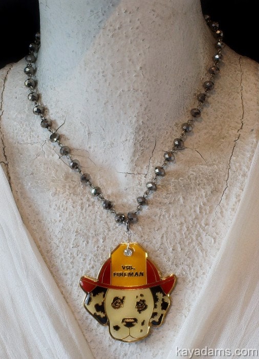 Dalmatian Volunteer Fireman Mascot Necklace.  Cute. Commerative. Classic.  -- Kay Adams.