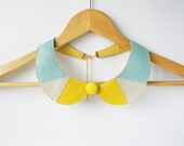 Lemon Yellow and Mint Collar Bib Necklace Peter Pan Detachable Collar - Leather Bib Necklace Art Deco