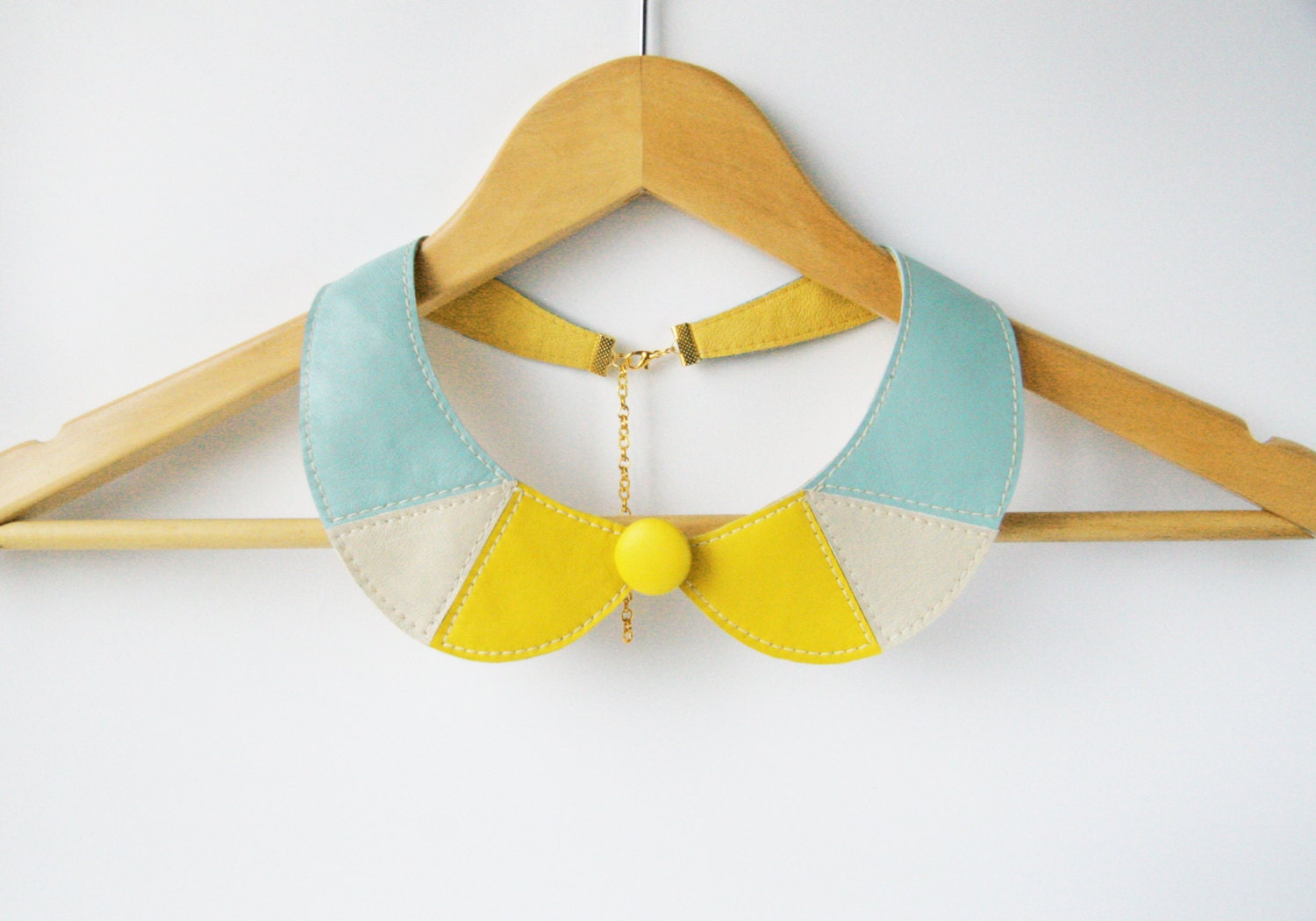 Lemon Yellow and Mint Collar Bib Necklace Peter Pan Detachable Collar - Leather Bib Necklace Art Deco