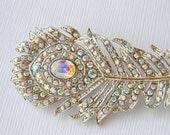 AB Rhinestone Peacock Feather Bridal Hair Clip - AB Crystal Clip - Bridesmaid Hair Clip - Wedding Fascinator