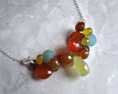 Silver Chalcedony Necklace- Multicolor, Gemstone Cluster