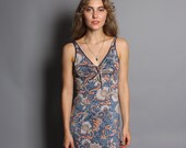 Reserved...70s Ethnic Floral SLIP DRESS / Peekaboo Cut-Out Slinky Maxi, xs-s