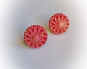 Vintage Pink Flower Earrings Screwbacks