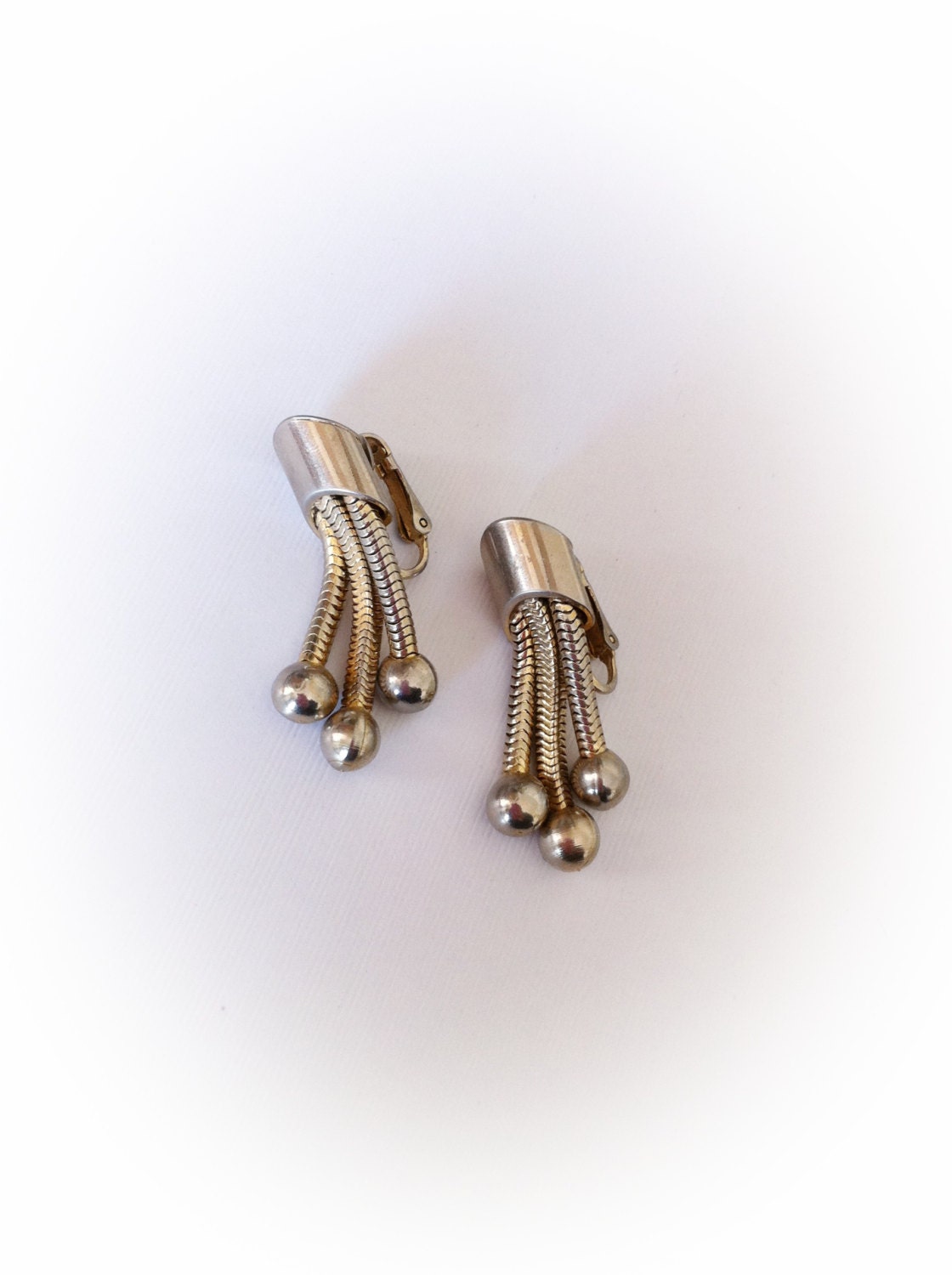 Vintage Coro Clip on Earrings Silver Tone Dangling Ball Trio
