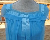 Vintage Chiffon Nightgown Blue Mid Length 2 Layers HENSON KICKERNICK sz 34