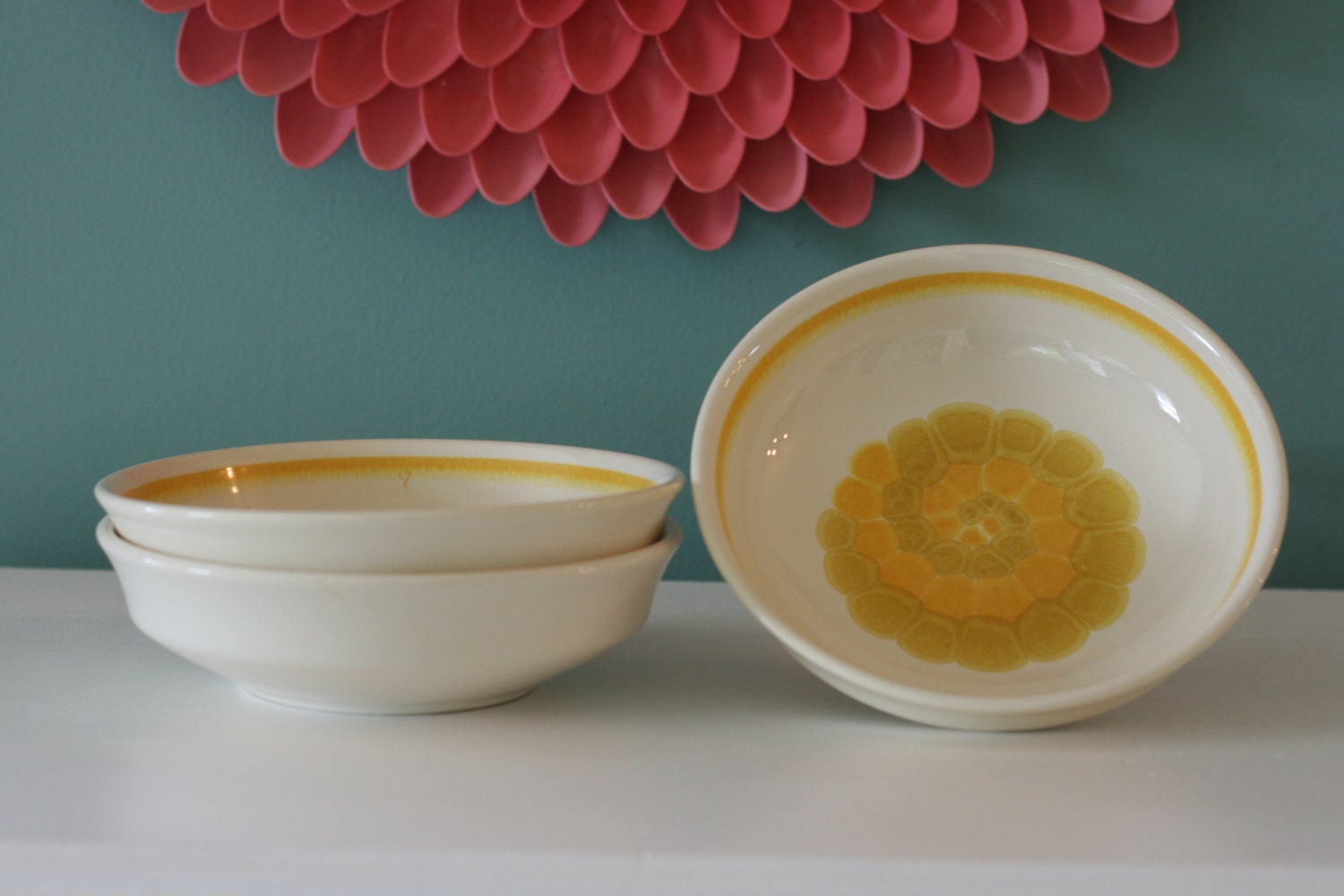Vintage Franciscan Earthenware Set of Three 7" Cereal or Soup Bowls in Sundance Pattern