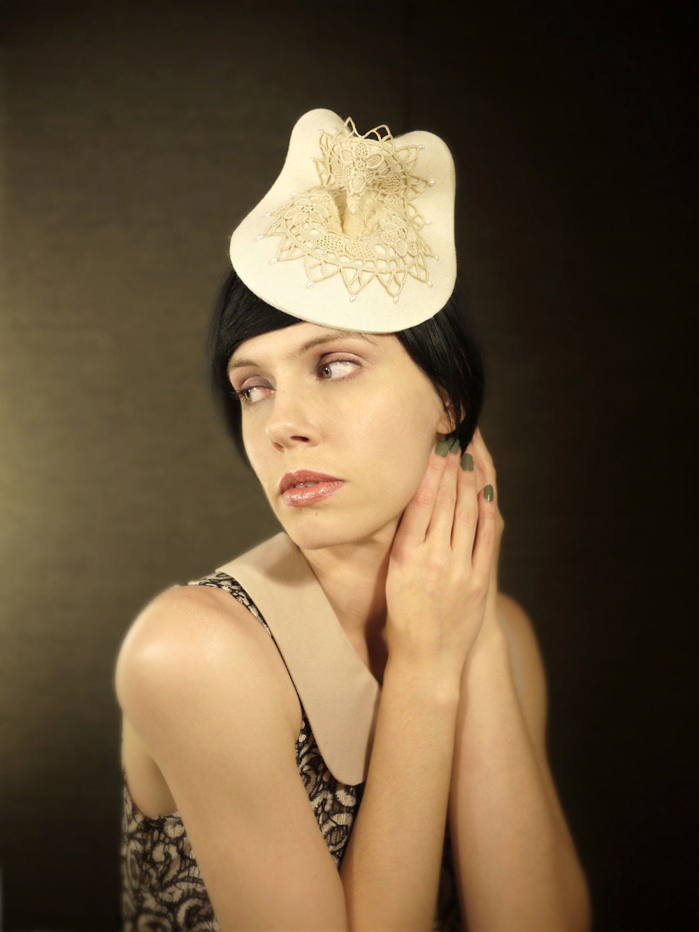 Sculptural Cream Felt Hat - Bridal Series