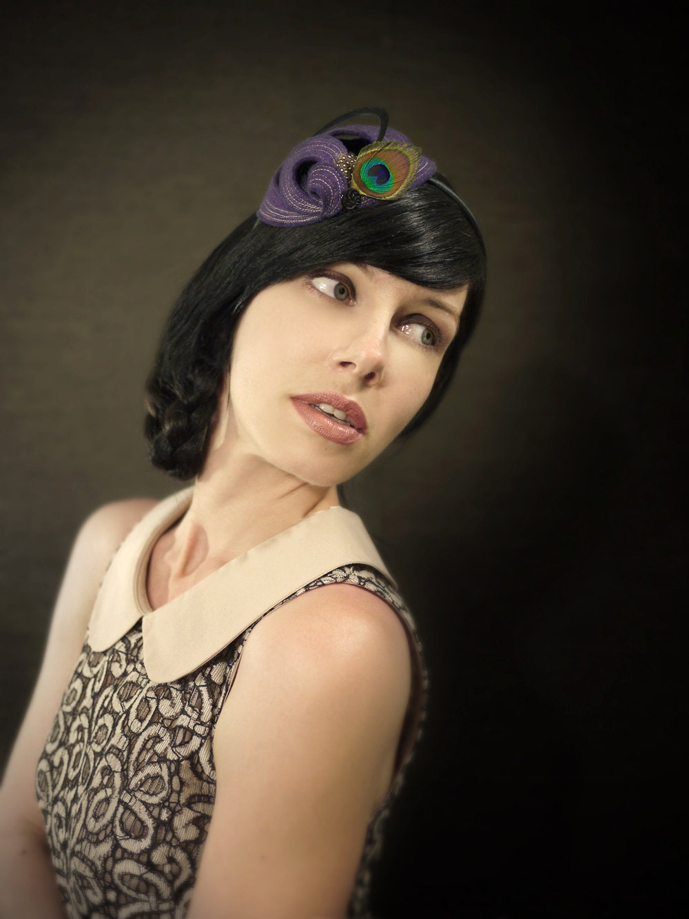 Fancy Sculptural Felt Headband with Feathers - Made to Order