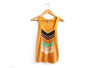 LIMITED STOCK - Geo Arrows Racerback Hand Stenciled Slouchy Scoop Neck Swing Tank Top in Heather Gold- S M L XL