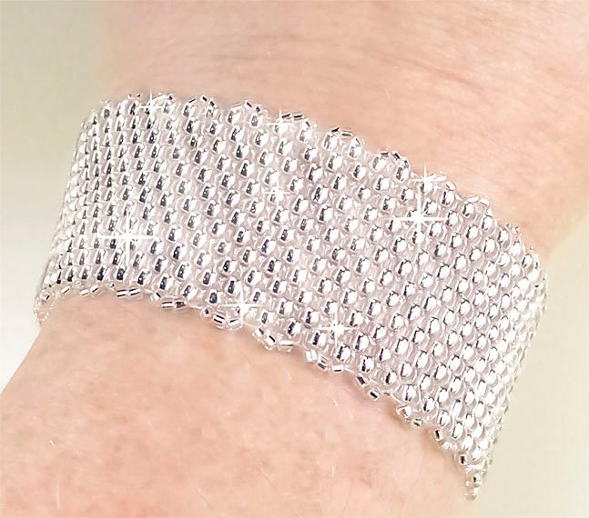 Bridal Bracelet, Crystal Bridal Cuff, Bridesmaid Bracelet, Wedding Peyote Beadwoven Cuff Style Bracelet - Tamesis (WB0137)