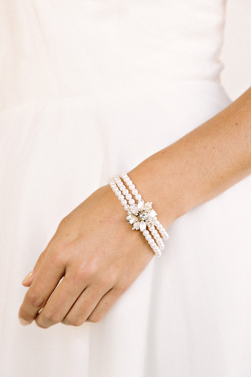 DAKOTA Bracelet-  pearl, bridal jewelry, rhinestone, wedding glam