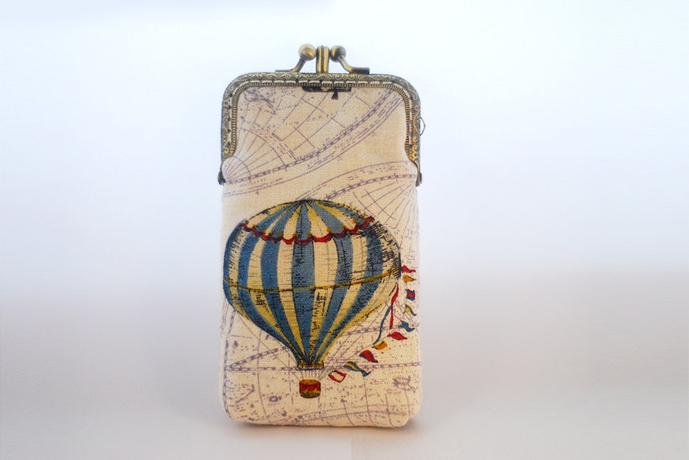 iPhone wallet / Double Pockets / iPhone Sleeve / iPhone Case / gadget case Hot Air Balloon (iPhone 5, Samsung Galaxy S4 Size available)