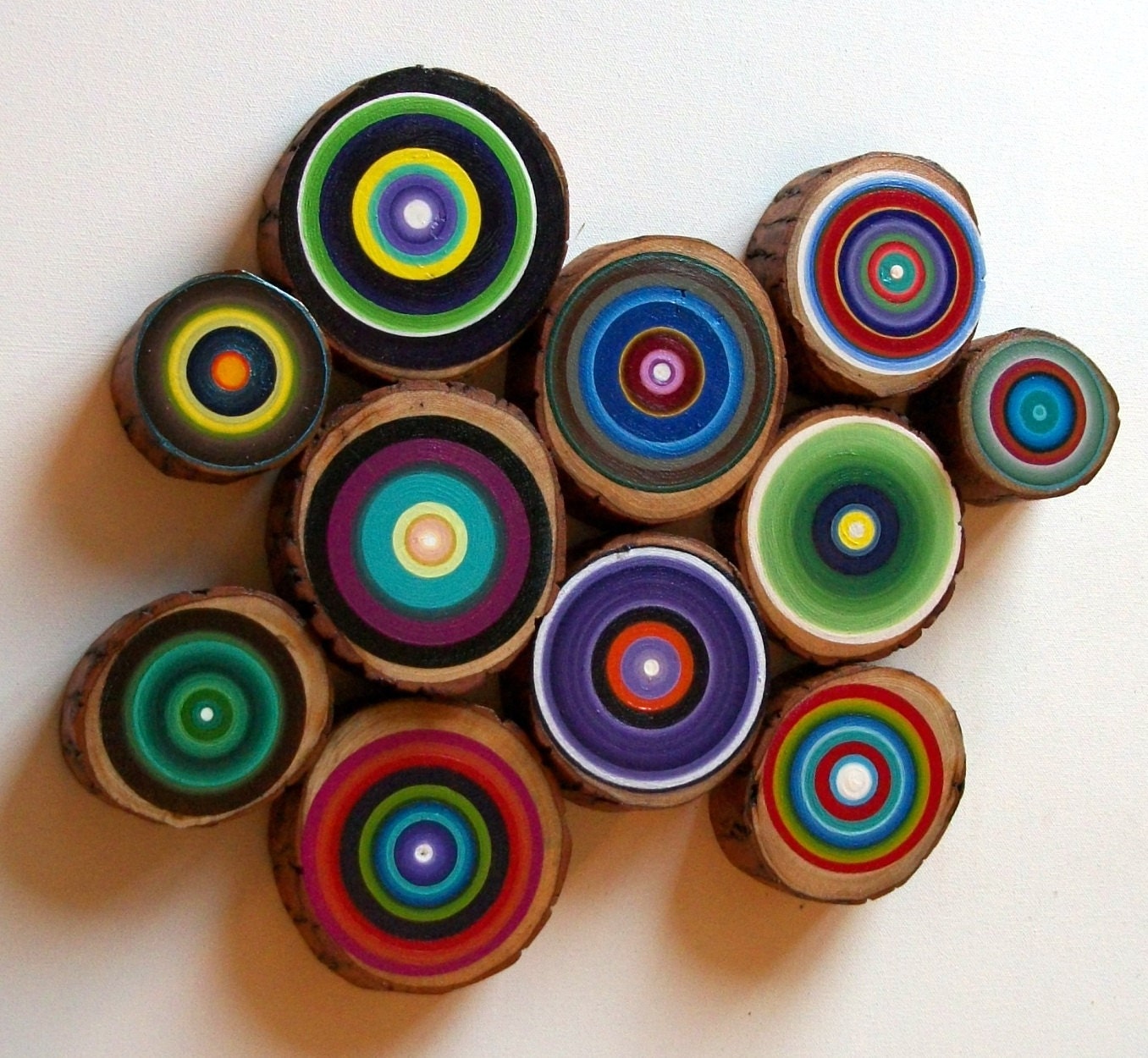Painted Tree Rings 5 Custom Listing Set of 5 Reclaimed Wood Beautiful Dimensional Wall Art Eco Friendly