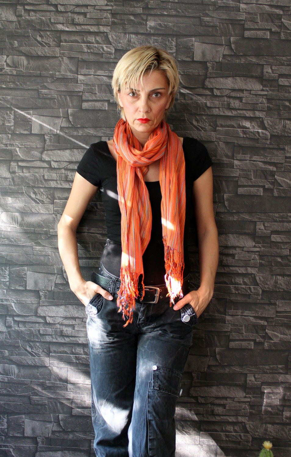Orange Shawl Scarf Gauze Scarf