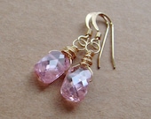 divine pink rectangle cubic zirconia gold earrings // bride bridal earrings