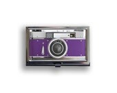 Business Card Pretty in Purple Retro Camera Metal Case Fits Business, Credit, Debit and Gift Cards