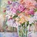 Original painting Floral Pink Roses and Peach bouquet Modern Impressionism Palette Knife Art