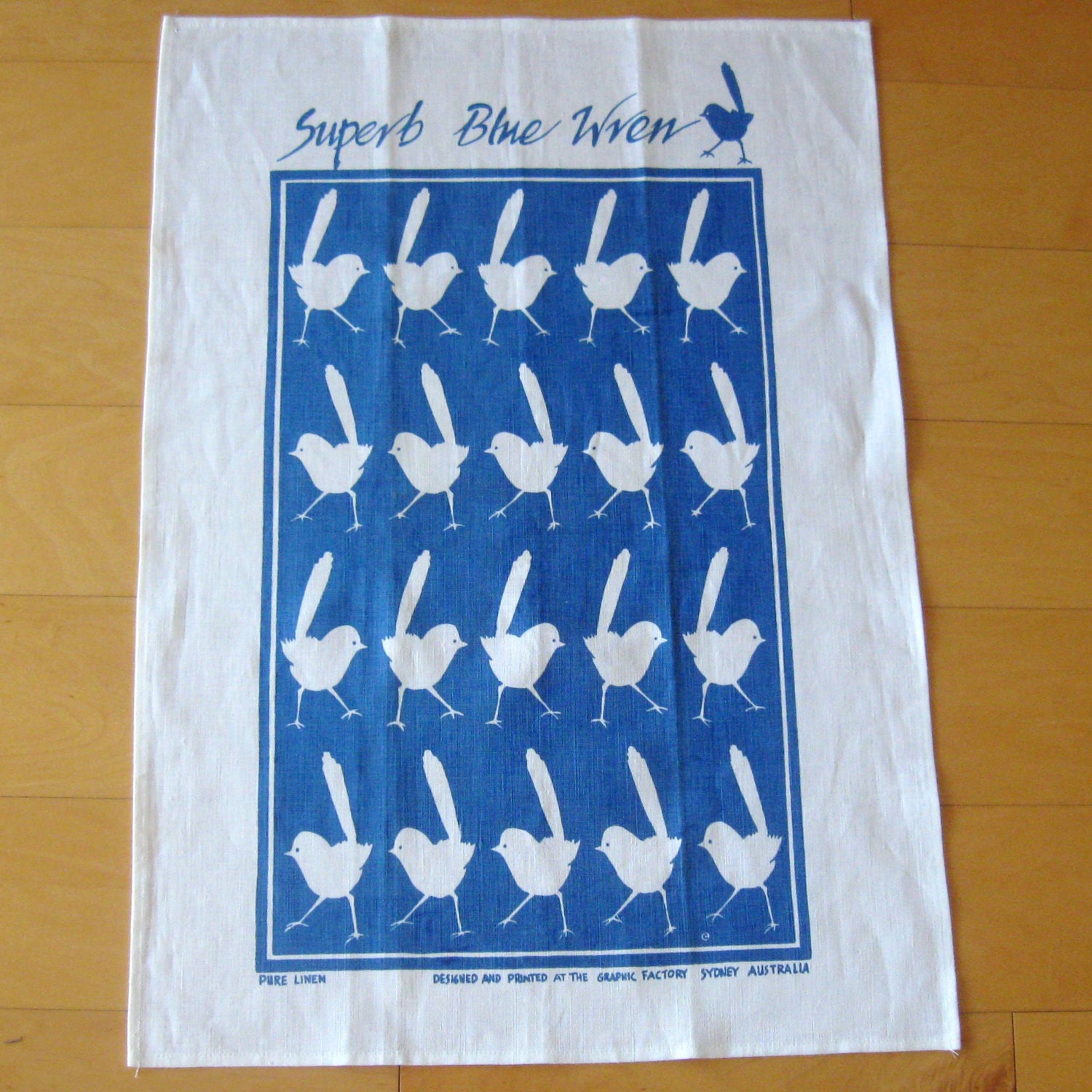 Linen Kitchen Towel Superb Blue Wren Fabric Graphic Factory Australia Blue White